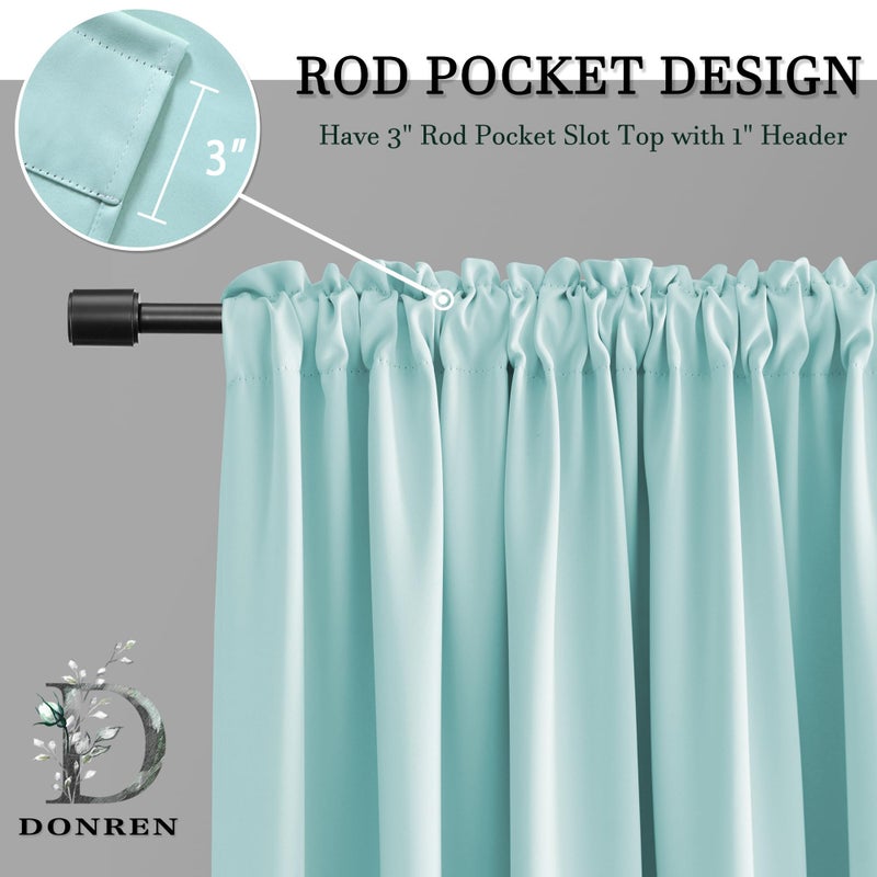 DONREN 2 Panels Blackout Curtain Panels for Bedroom - Room Darkening Thermal Insulated Drapes with Rod Pocket(Aqua,42 by 84 Inch) - Image 2